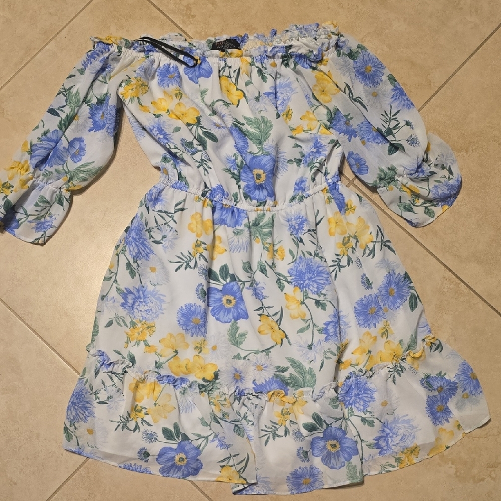 Floral Kids Dress in Blue and Yellow